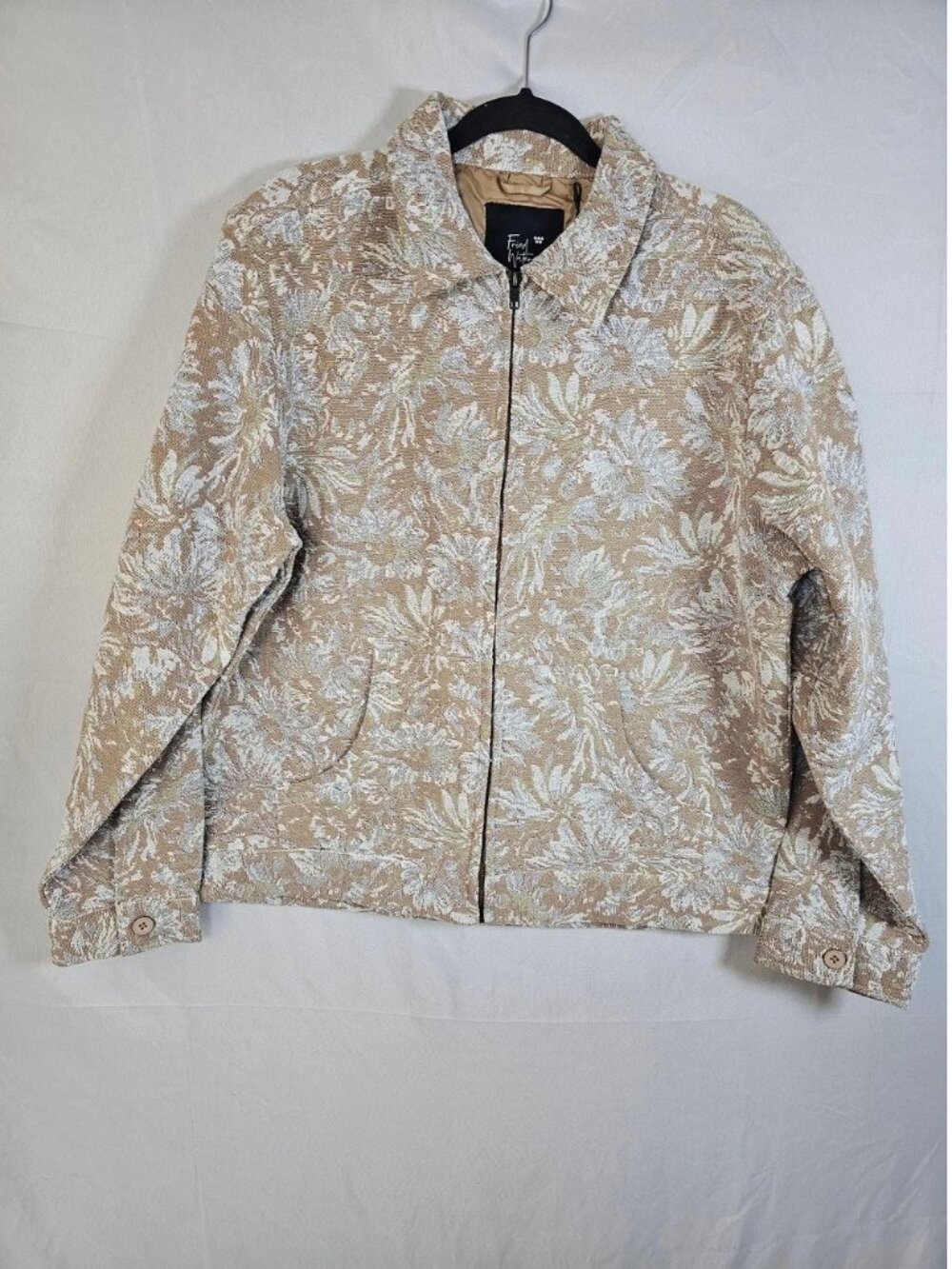 Fried Waters Floral Textured Full Zip Bomber Jacket Tapestry Edition Size L